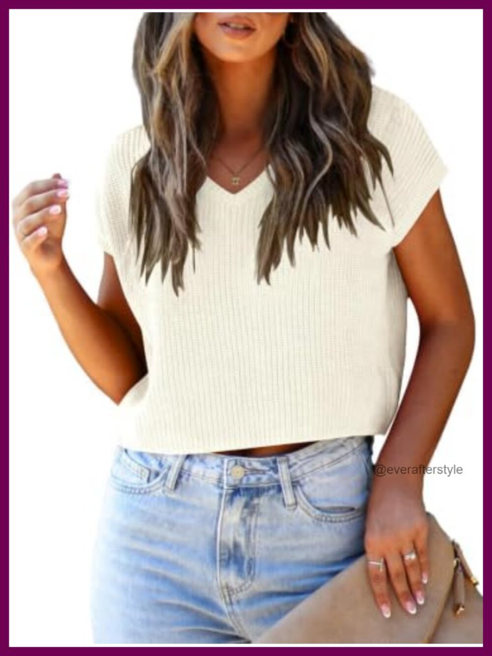 Women's Crochet Knit Sweater Vest Cap Sleeve V-Neck